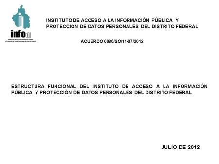 ESTRUCTURA FUNCIONAL DEL INSTITUTO DE ACCESO A LA INFORMACIÓN PÚBLICA Y PROTECCIÓN DE DATOS PERSONALES DEL DISTRITO FEDERAL ACUERDO 0086/SO/11-07/2012.
