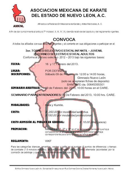 CONVOCA A todos los afiliados con sus derechos vigentes y al corriente en sus obligaciones a participar en el: 3er. TORNEO SELECTIVO ESTATAL INFANTIL –