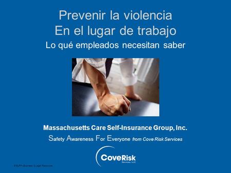 © BLR ® —Business & Legal Resources Prevenir la violencia En el lugar de trabajo Lo qué empleados necesitan saber Massachusetts Care Self-Insurance Group,