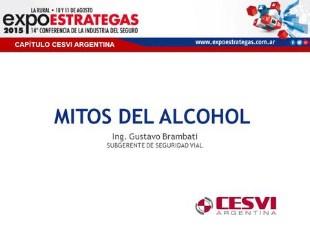 MITOS DEL ALCOHOL Ing. Gustavo Brambati SUBGERENTE DE SEGURIDAD VIAL CAPÍTULO CESVI ARGENTINA.