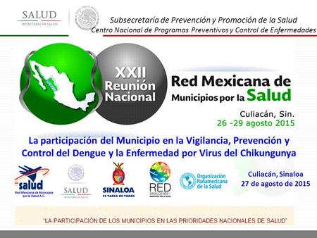 La participación del Municipio en la Vigilancia, Prevención y Control del Dengue y la Enfermedad por Virus del Chikungunya Subsecretaría de Prevención.