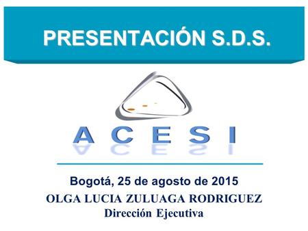 PRESENTACIÓN S.D.S. PRESENTACIÓN S.D.S. Bogotá, 25 de agosto de 2015 OLGA LUCIA ZULUAGA RODRIGUEZ Dirección Ejecutiva.
