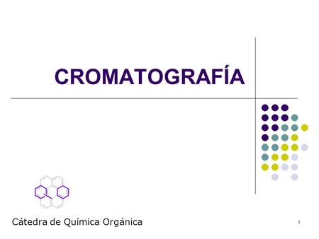 1 CROMATOGRAFÍA Cátedra de Química Orgánica. 2 Objetivos Incorporar los conceptos teóricos en los que se fundamenta la cromatografía en sus distintos.