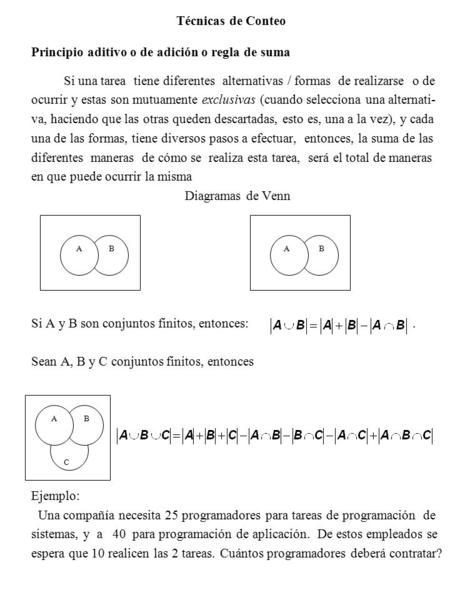 Principio aditivo o de adición o regla de suma
