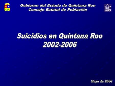 Suicidios en Quintana Roo 2002-2006 AñoTotal Variación con respecto al año anterior 200264 20037110.94% 200457-19.72% 2005581.75% 200643-25.86% Fuente: