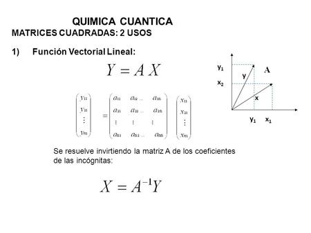 QUIMICA CUANTICA MATRICES CUADRADAS: 2 USOS Función Vectorial Lineal: