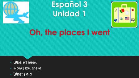 Español 3 Unidad 1 Oh, the places I went Where I went How I got there What I did Where I went How I got there What I did.