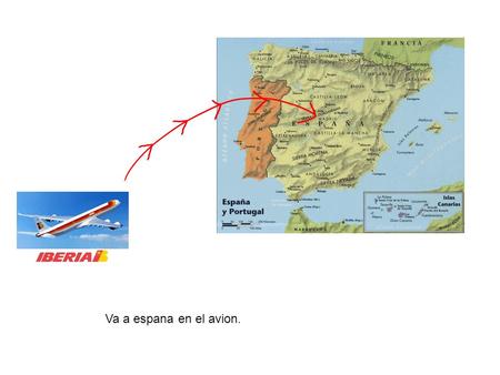 Va a espana en el avion.. Llegas a en el hotel de Madrid.