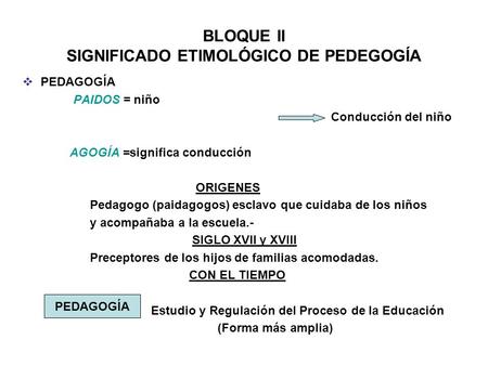 BLOQUE II SIGNIFICADO ETIMOLÓGICO DE PEDEGOGÍA