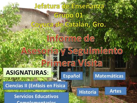 ASIGNATURAS: EspañolMatemáticas Ciencias II (Enfásis en Física Historia Artes Servicios Educativos Complementarios.