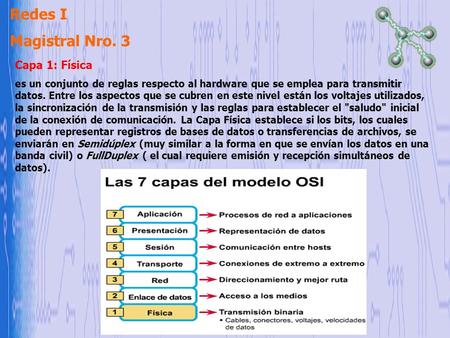 Redes I Magistral Nro. 3 Capa 1: Física es un conjunto de reglas respecto al hardware que se emplea para transmitir datos. Entre los aspectos que se cubren.