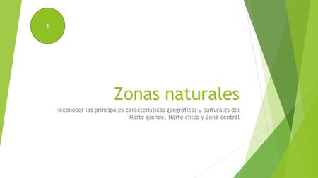 Zonas naturales Reconocer las principales características geográficas y culturales del Norte grande, Norte chico y Zona central 1.