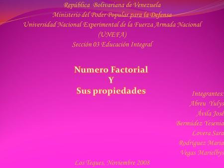 República Bolivariana de Venezuela Ministerio del Poder Popular para la Defensa Universidad Nacional Experimental de la Fuerza Armada Nacional (UNEFA)