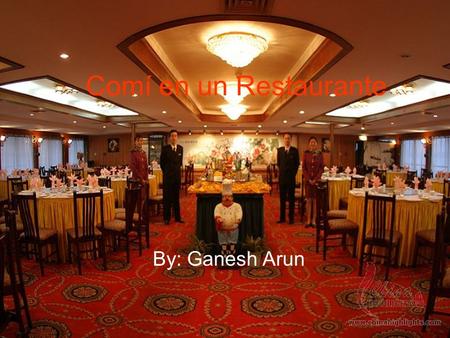 Comí en un Restaurante By: Ganesh Arun. Comí en el restaurante. ¿Qué sirvió allí? Me sirvío pasta con tomate. Es lo que yo comí.