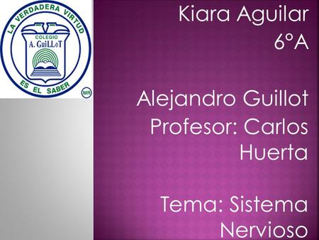 Kiara Aguilar 6°A Alejandro Guillot Profesor: Carlos Huerta Tema: Sistema Nervioso.