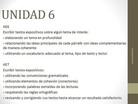 UNIDAD 6 AE6 Escribir textos expositivos sobre algún tema de interés: › elaborando un tema en profundidad › relacionando las ideas principales de cada.