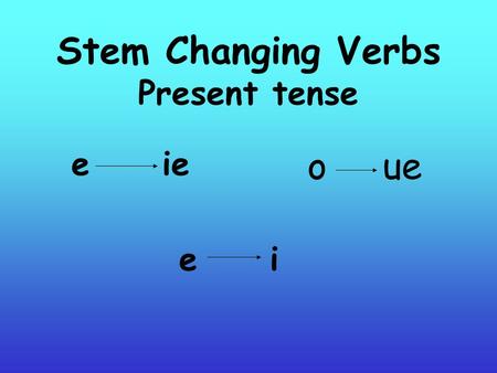 Stem Changing Verbs Present tense e ie e i o ue. REPASO Infinitive: a verb that ends in AR, ER, or IR Stem: the part of the verb before the “ar” “ir”