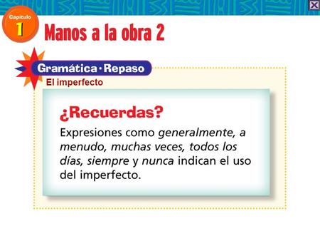 El imperfecto Use the imperfect tense to talk about actions that happened regularly. In English you often say “used to” or “would” to express this idea.