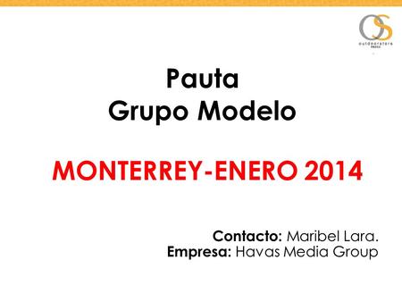 Pauta Grupo Modelo Contacto: Maribel Lara. Empresa: Havas Media Group MONTERREY-ENERO 2014.