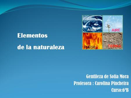 Gentileza de Sofía Mora Profesora : Carolina Pincheira Curso:6ºB Elementos de la naturaleza.