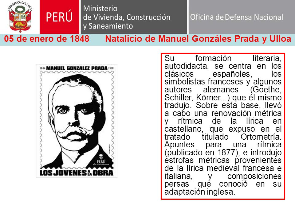 05 de enero de 1848 Natalicio de Manuel Gonzáles Prada y Ulloa - ppt  descargar