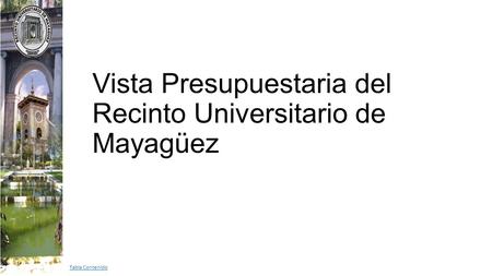 Vista Presupuestaria del Recinto Universitario de Mayagüez Tabla Contenido.