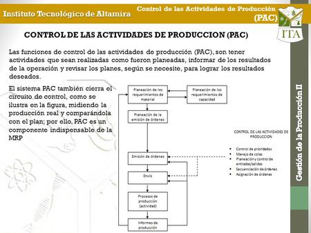 CONTROL DE LAS ACTIVIDADES DE PRODUCCION (PAC)