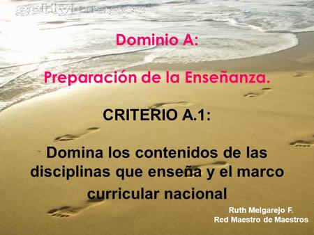 Dominio A: Preparación de la Enseñanza. CRITERIO A.1: Domina los contenidos de las disciplinas que enseña y el marco curricular nacional Ruth Melgarejo.