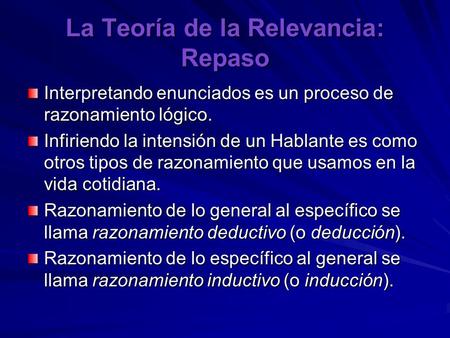 La Teoría de la Relevancia: Repaso
