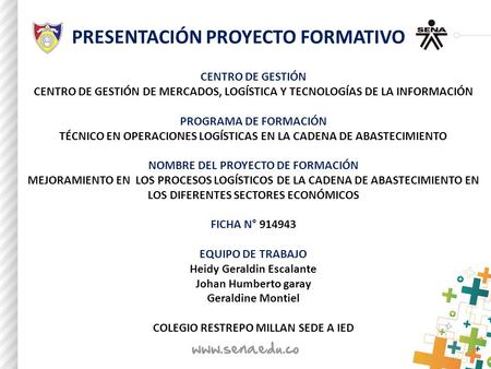 PRESENTACIÓN PROYECTO FORMATIVO