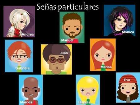 Señas particulares Andrea Manuel Mónica Gabriela Juán Marisa MarcosIsabela Eva ˝.