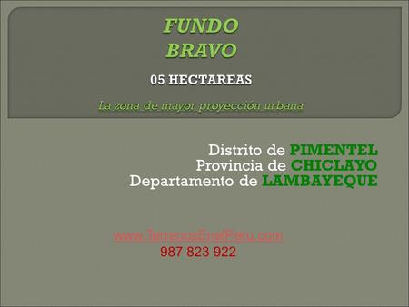 Distrito de PIMENTEL Provincia de CHICLAYO Departamento de LAMBAYEQUE www.TerrenosEnelPeru.com 987 823 922.