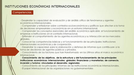 INSTITUCIONES ECONÓMICAS INTERNACIONALES