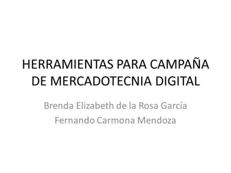 HERRAMIENTAS PARA CAMPAÑA DE MERCADOTECNIA DIGITAL Brenda Elizabeth de la Rosa García Fernando Carmona Mendoza.