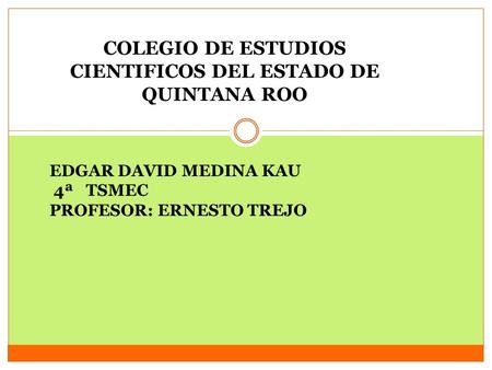 COLEGIO DE ESTUDIOS CIENTIFICOS DEL ESTADO DE QUINTANA ROO EDGAR DAVID MEDINA KAU 4ª TSMEC PROFESOR: ERNESTO TREJO.