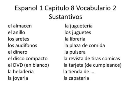 Espanol 1 Capitulo 8 Vocabulario 2 Sustantivos
