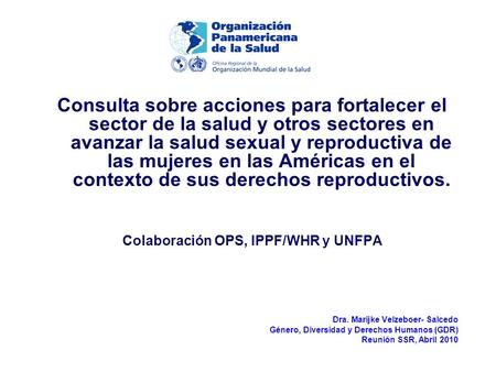 Consulta sobre acciones para fortalecer el sector de la salud y otros sectores en avanzar la salud sexual y reproductiva de las mujeres en las Américas.