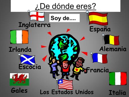 ¿De dónde eres? Inglaterra España Alemania Irlanda Escocia Francia