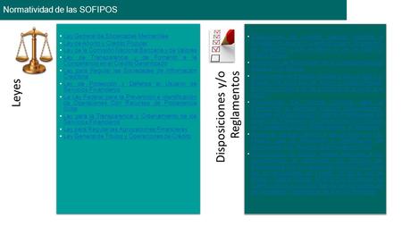 Normatividad de las SOFIPOS Leyes Ley General de Sociedades MercantilesLey General de Sociedades Mercantiles Ley de Ahorro y Crédito PopularLey de Ahorro.