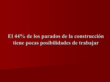 El 44% de los parados de la construcción tiene pocas posibilidades de trabajar.