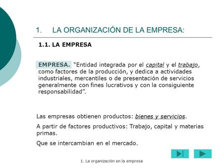 LA ORGANIZACIÓN DE LA EMPRESA: