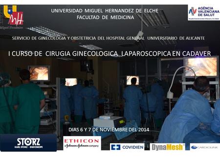 DIAS 6 Y T DE UNIVERSIDAD MIGUEL HERNANDEZ DE ELCHE FACULTAD DE MEDICINA I CURSO DE CIRUGIA GINECOLOGICA LAPAROSCOPICA EN CADAVER DIAS 6 Y 7 DE NOVIEMBRE.