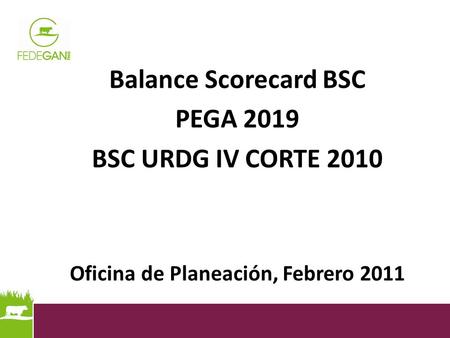 Balance Scorecard BSC PEGA 2019 BSC URDG IV CORTE 2010 Oficina de Planeación, Febrero 2011.