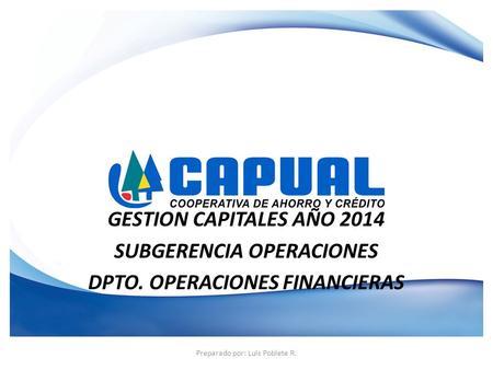 GESTION CAPITALES AÑO 2014 SUBGERENCIA OPERACIONES DPTO. OPERACIONES FINANCIERAS Preparado por: Luis Poblete R.