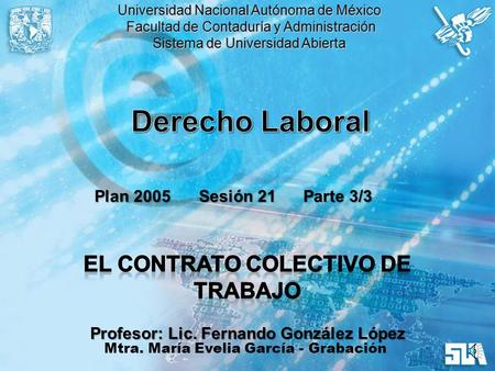 Derecho Laboral El Contrato Colectivo de Trabajo Plan 2005 Sesión 21