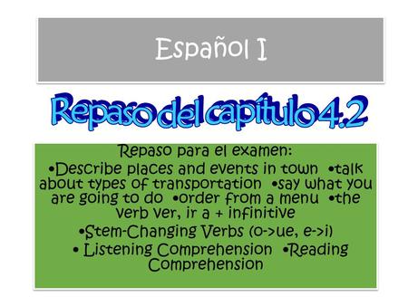 Español I Repaso del capítulo 4.2 Repaso para el examen: