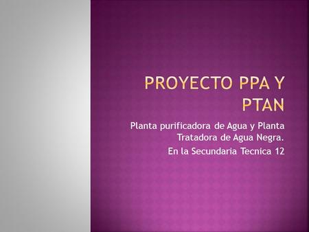 Proyecto PPA y PTAN Planta purificadora de Agua y Planta Tratadora de Agua Negra. En la Secundaria Tecnica 12.