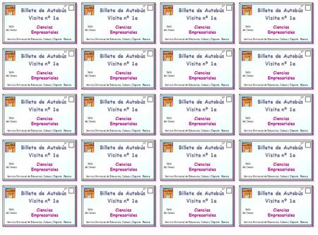 Billete de Autobús Servicio Provincial de Educación, Cultura y Deporte. Huesca. Sello del Centro Nº Visita nº 1a Ciencias Empresariales Billete de Autobús.