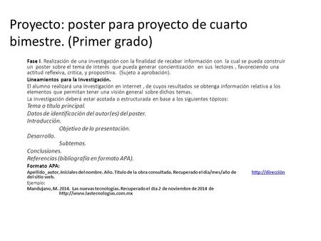 Proyecto: poster para proyecto de cuarto bimestre. (Primer grado)