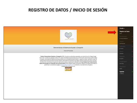 REGISTRO DE DATOS / INICIO DE SESIÓN. MENÚ DE OPCIONES.